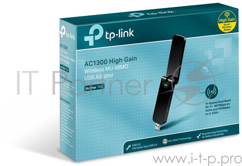 Адаптер Wi-Fi AC1300 High Gain Wi-Fi USB Adapter, USB 3.0, External antenna