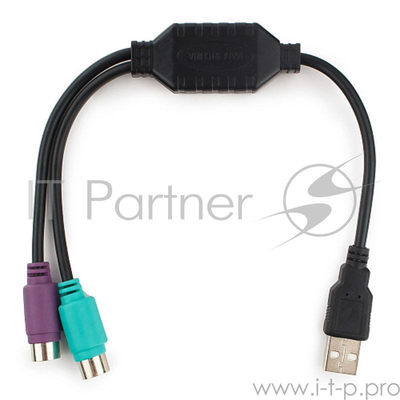 Переходник Cablexpert Конвертер PS/2 устройства - USB порт, 2xPS/2 /AM, блистер, черный (UAPS12-BK)