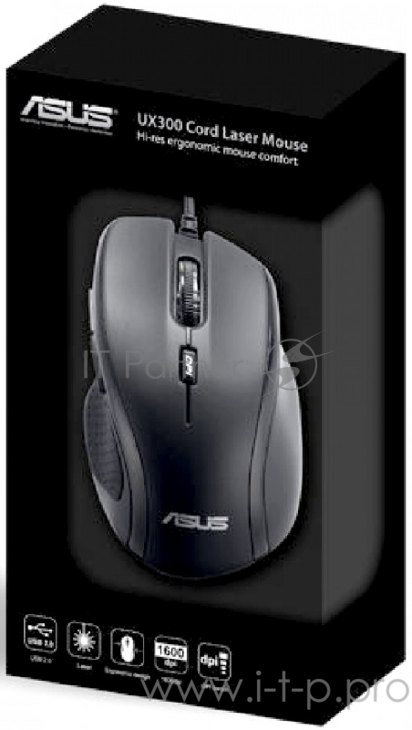 Мышь Asus UX300 PRO черный оптическая (3200dpi) USB для ноутбука (5but)