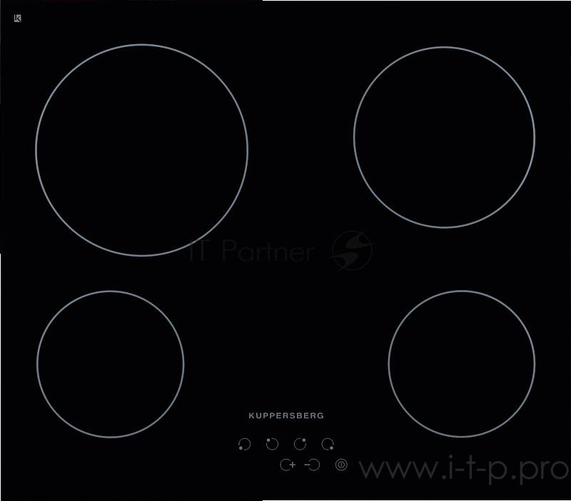 Электрическая варочная поверхность Kuppersberg Электрическая, Электрическая независимая варочная поверхность стеклокерамическая, ширина 58 см, 4 зоны ускоренного нагрева HI-Light, сенсорное управление, 9 уровней мощности, автоматика закипания, автоо
