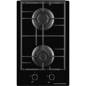 Газовая варочная поверхность Kuppersberg FBG 36 BG, закаленное стекло, ширина 30 см, 2 газовые конфорки, 1 конфорка повышенной мощности, автоподжиг, газ-контроль, чугунные решетки, цвет черный