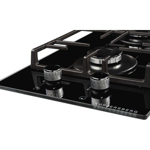 Газовая варочная поверхность Kuppersberg FBG 36 BG, закаленное стекло, ширина 30 см, 2 газовые конфорки, 1 конфорка повышенной мощности, автоподжиг, газ-контроль, чугунные решетки, цвет черный