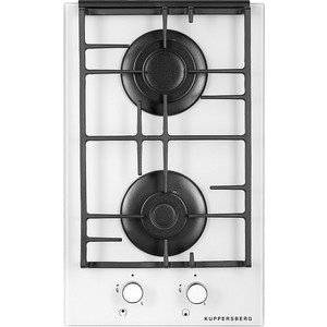 Домино Kuppersberg Домино, Газовая варочная поверхность, закаленное стекло, ширина 30 см, 2 газовые конфорки, 1 конфорка повышенной мощности, автоподжиг, газ-контроль, чугунные решетки, цвет белый
