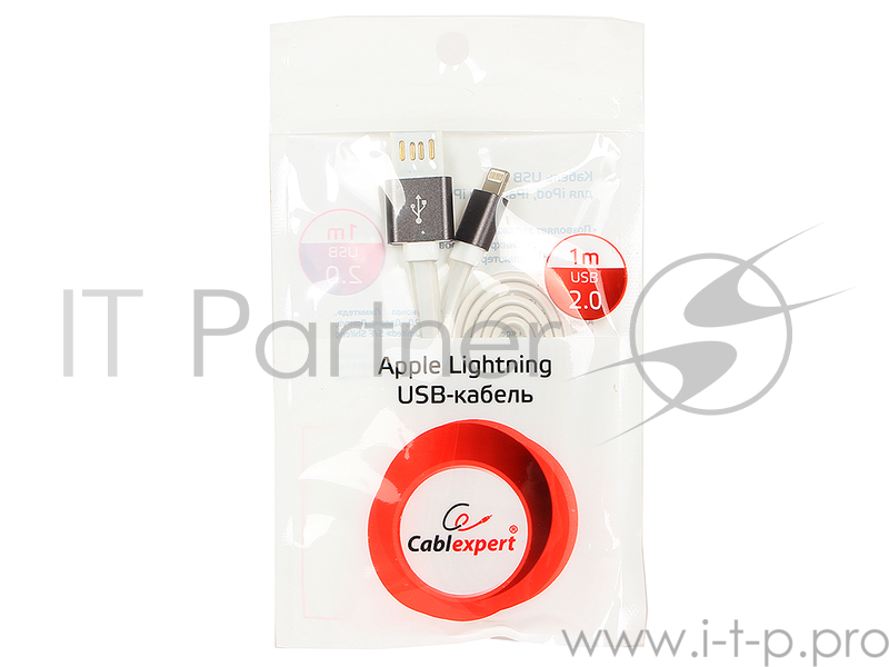 Кабель Gembird Кабель USB 2.0 Cablexpert CC-ApUSBgy1m, AM/Lightning 8P, 1м, силиконовый шнур, разъемы темно-серый металлик, пакет