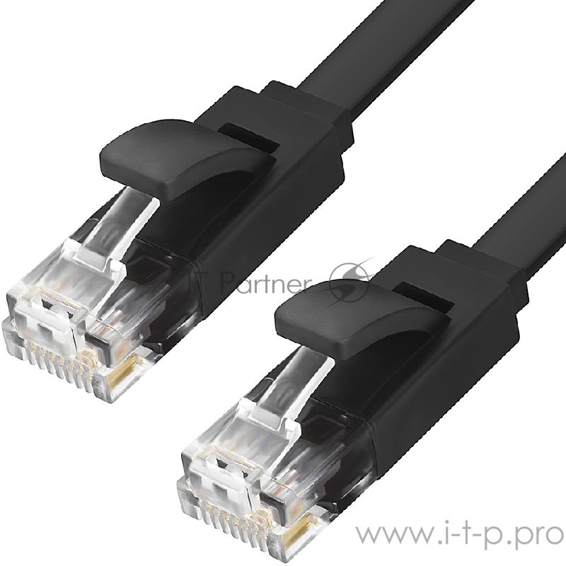 Патч-корд Greenconnect плоский прямой PROF 0.15m UTP медь, кат.6, черный, позолоченные контакты, 30 AWG, Premium ethernet high speed 10 Гбит/с, RJ45, T568B (GCR-LNC616-0.15m)