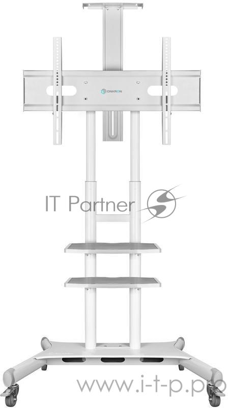 Мобильная стойка ONKRON на 1 ТВ Мобильная стойка ONKRON на 1 ТВ/ 55-80 от 200х200 до 800х500, макс нагр 90,9кг, портретная/альбомная ориентация, высота 1050-1650мм, белая