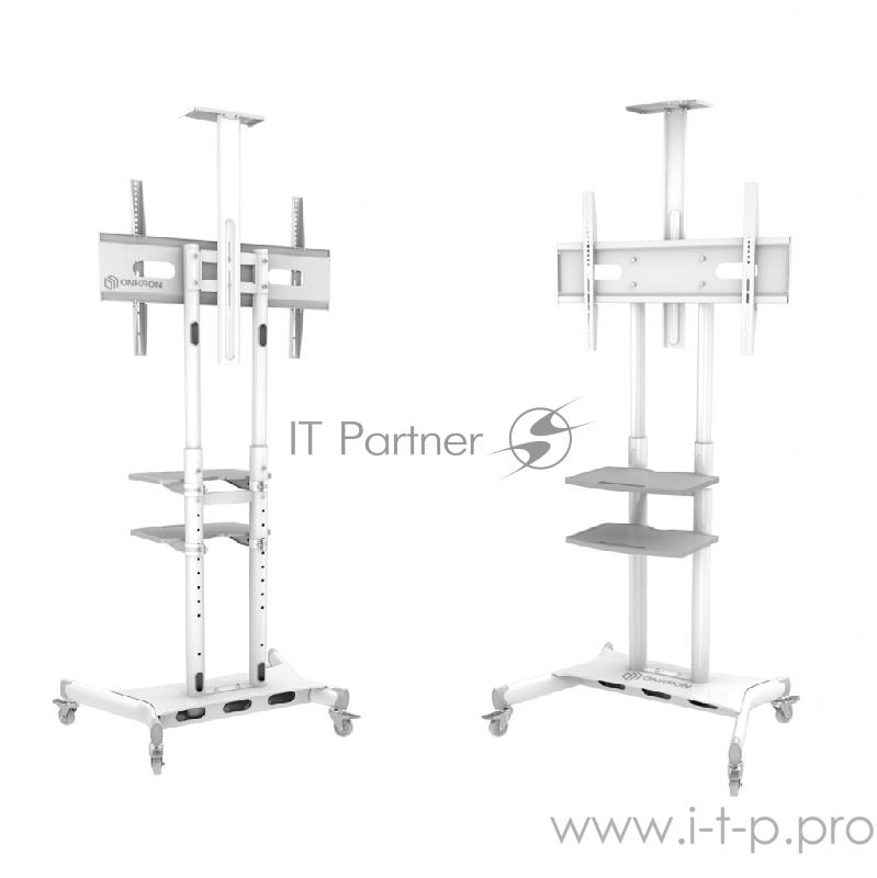 Мобильная стойка ONKRON на 1 ТВ Мобильная стойка ONKRON на 1 ТВ/ 55-80 от 200х200 до 800х500, макс нагр 90,9кг, портретная/альбомная ориентация, высота 1050-1650мм, белая