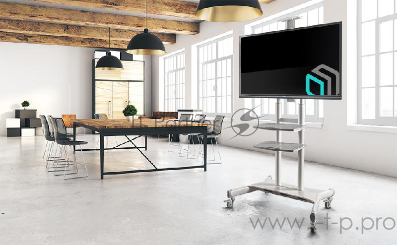 Мобильная стойка ONKRON на 1 ТВ Мобильная стойка ONKRON на 1 ТВ/ 55-80 от 200х200 до 800х500, макс нагр 90,9кг, портретная/альбомная ориентация, высота 1050-1650мм, белая