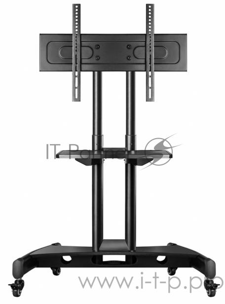 Мобильная стойка ONKRON на 1 ТВ Мобильная стойка ONKRON на 1 ТВ/ 32-55 от 200х200 до 400х600 наклон 0º поворот 0º макс нагр 27,3кг Высота 900-1500мм, кабель-канал, регулировка полки по высоте, колесики с блокировкой, черная