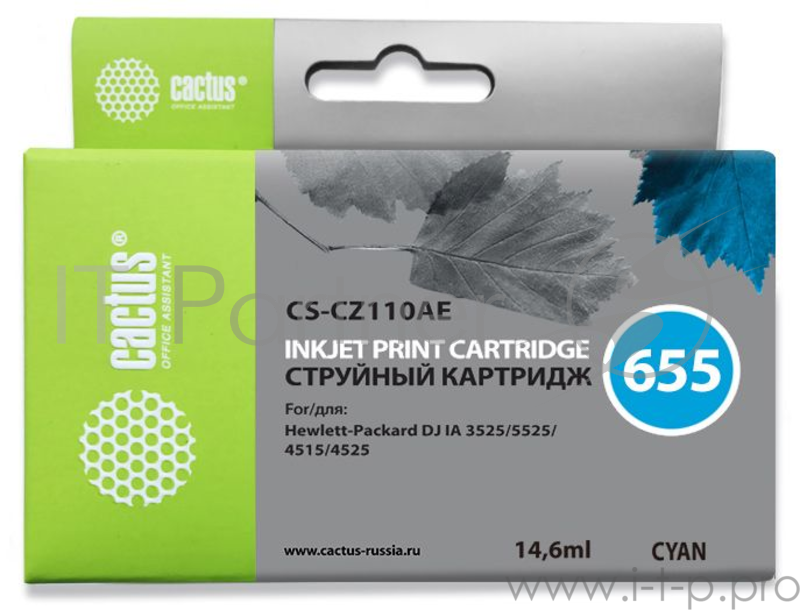 Расходные материалы CACTUS CZ110AE Картридж CACTUS № 655 (голубой) для принтеров HP DJ IA 3525/5525/4515/4525