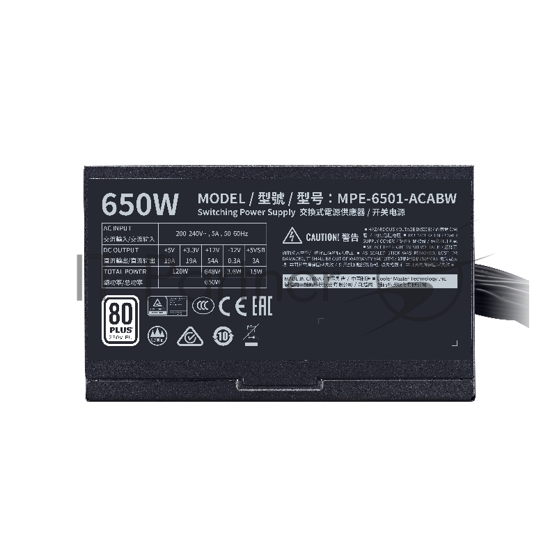 Блок питания 650 Ватт Power Supply Cooler Master MWE White, 650W, ATX, 120mm, 6xSATA, 4xPCI-E(6+2), APFC, 80+ White