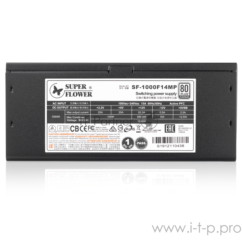 блок питания 1000 Ватт Super Flower Power Supply Leadex Platinum, 1000W, ATX, 135mm, 10xSATA, 6xPCI-E(6+2), APFC, 80+ Platinum, Full Modular