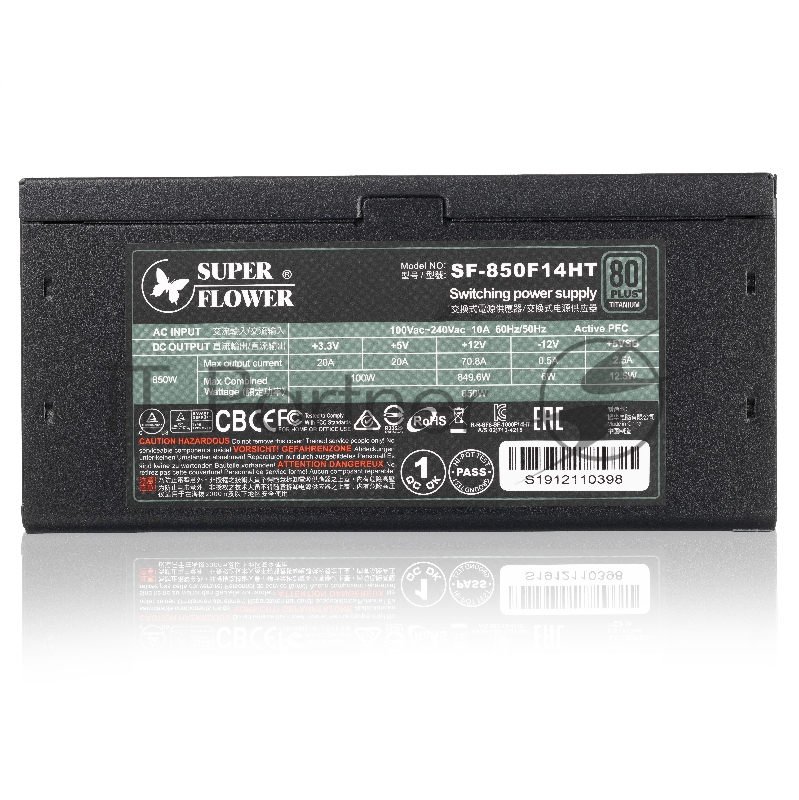 блок питания 850 Ватт Super Flower Power Supply Leadex Titanium, 850W, ATX, 140mm, 10xSATA, 4xPCI-E(6+2), 2xPCI-E(6), APFC, 80+ Titanium, Full Modular