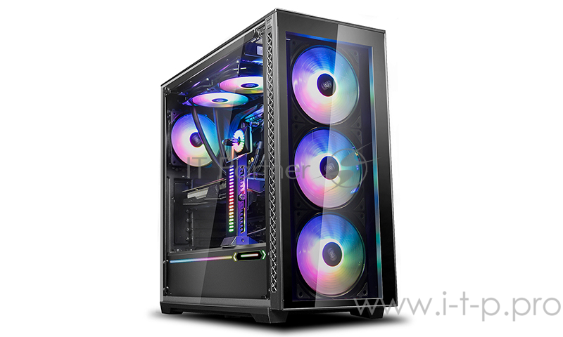 Корпус Deepcool MATREXX 70 ADD-RGB 3F без БП, большое боковое окно, 3xRGB LED 120мм ветилятора спереди, RGB LED спереди, черный, E-ATX