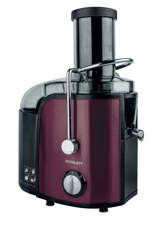 Соковыжималка SCARLETT SC-JE50S30 сливовый Мощность: 1000 Ватт, Широкая загрузочная горловина: 75 мм 2 скорости для приготовления сока из мягких и твердых продуктов, Емкость контейнера для сбора мякоти: 1500 мл, Стакан для сока с пеносепаратором: 110