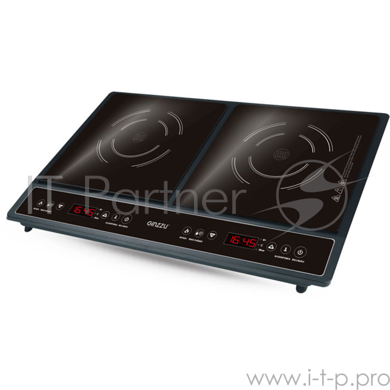 Плитка индукционная GINZZU HCI-205 черная, 1400Вт+2000Вт, сенсорное управление, 2 конфорки