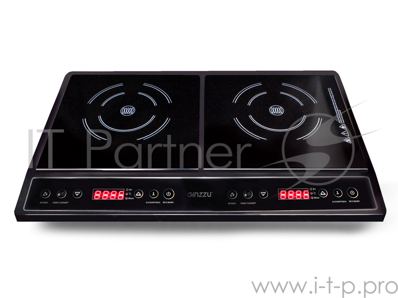 Плитка индукционная GINZZU HCI-205 черная, 1400Вт+2000Вт, сенсорное управление, 2 конфорки