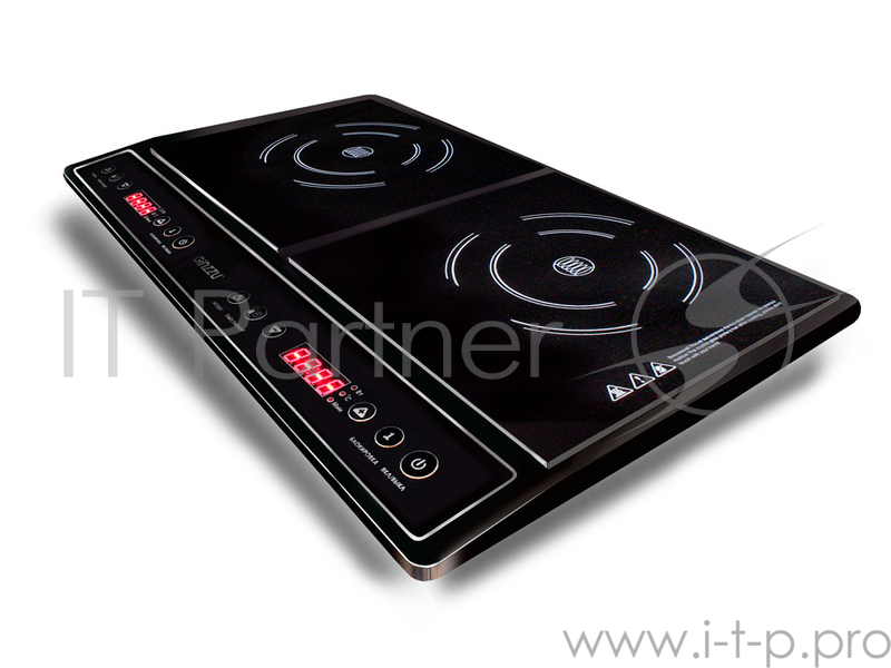 Плитка индукционная GINZZU HCI-205 черная, 1400Вт+2000Вт, сенсорное управление, 2 конфорки
