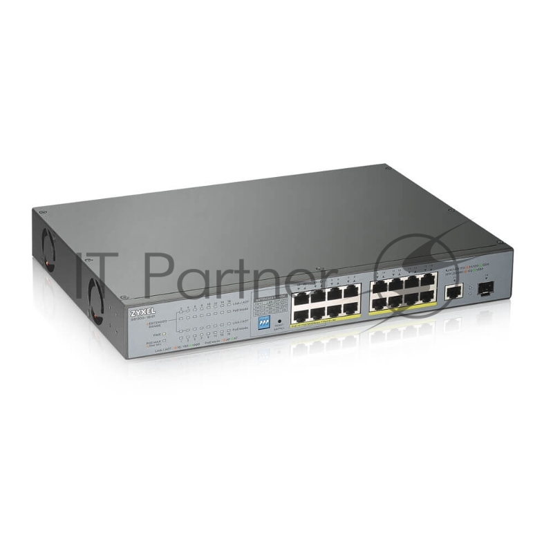 Коммутатор Zyxel GS1300-18HP, 17xGE (16xPoE+), 1xSFP, бюджет PoE 170 Вт, дальность передачи питания до 250 м, повышенная защита от перенапряжений и электростатических разрядов