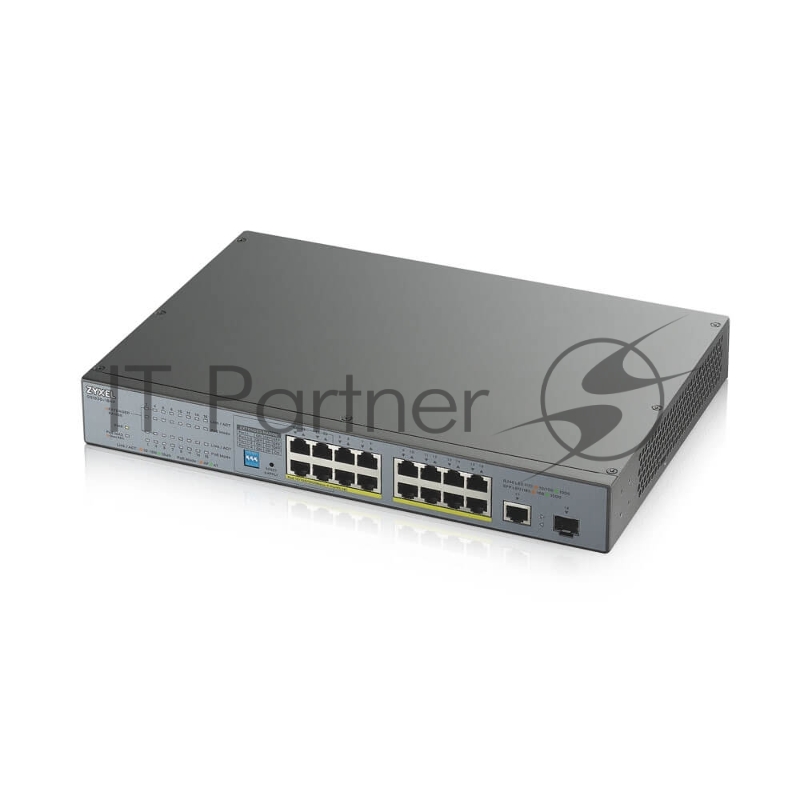 Коммутатор Zyxel GS1300-18HP, 17xGE (16xPoE+), 1xSFP, бюджет PoE 170 Вт, дальность передачи питания до 250 м, повышенная защита от перенапряжений и электростатических разрядов