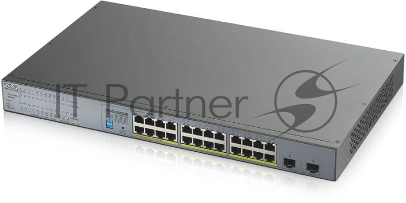 Коммутатор Zyxel GS1300-26HP, 24xGE PoE+, 2xSFP, бюджет PoE 250 Вт, дальность передачи питания до 250 м, повышенная защита от перенапряжений и электростатических разрядов