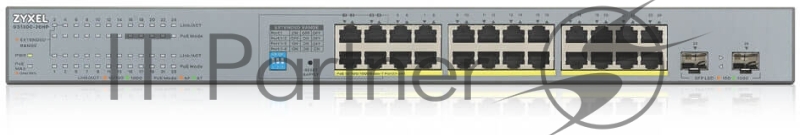 Коммутатор Zyxel GS1300-26HP, 24xGE PoE+, 2xSFP, бюджет PoE 250 Вт, дальность передачи питания до 250 м, повышенная защита от перенапряжений и электростатических разрядов