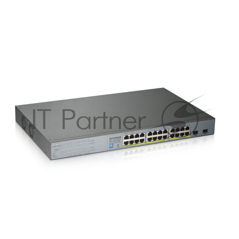 Коммутатор Zyxel GS1300-26HP, 24xGE PoE+, 2xSFP, бюджет PoE 250 Вт, дальность передачи питания до 250 м, повышенная защита от перенапряжений и электростатических разрядов