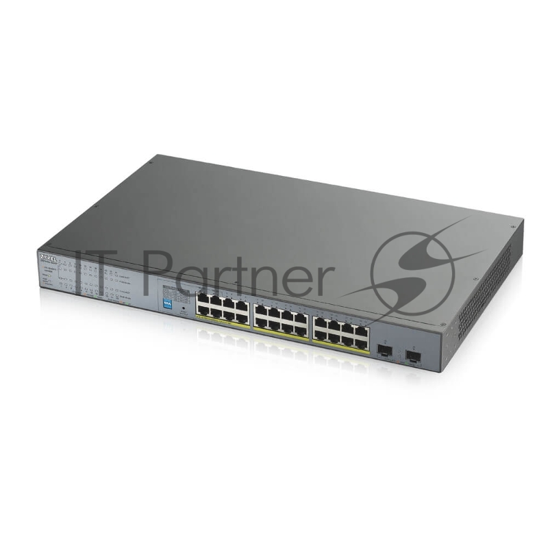 Коммутатор Zyxel GS1300-26HP, 24xGE PoE+, 2xSFP, бюджет PoE 250 Вт, дальность передачи питания до 250 м, повышенная защита от перенапряжений и электростатических разрядов