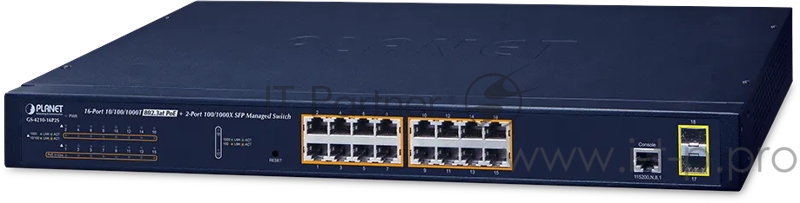 GS-4210-16P2S управляемый коммутатор IPv6/IPv4, 16-Port Managed 802.3at POE+ Gigabit Ethernet Switch + 2-Port 100/1000X SFP (220W)