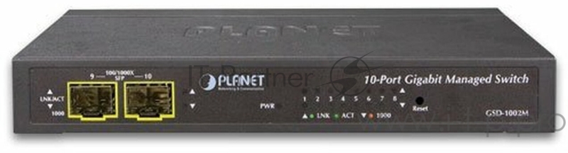 GSD-1002M управляемый коммутатор IPv4/IPv6 Managed 8-Port 10/100/1000Mbps + 2-Port 100/1000X SFP Gigabit Desktop Ethernet Switch (POE PD, External PWR)
