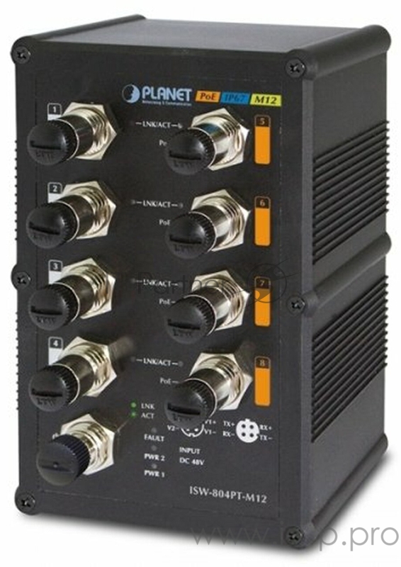 ISW-804PT-M12 индустриальный IP67 коммутатор IP67 rated 8-Port 10/100Mbps M12 Fast Ethernet POE Switch (-40 to 75 degree C)