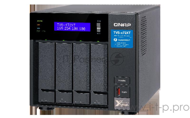 Сетевое хранилище без дисков SMB QNAP TVS-472XT-PT-4G 4-Bay NAS, Intel Pentium Gold G5400T 2-core 3.1 GHz processor, 4GB DDR4 RAM (max 32GB RAM), 4x 2.5/3.5 SATA HDD/SSD + 2x M.2 PCIe SSD slot, 2xGbE LAN, 1 x 10GBase-T, 2 x Thunderbolt 3 port