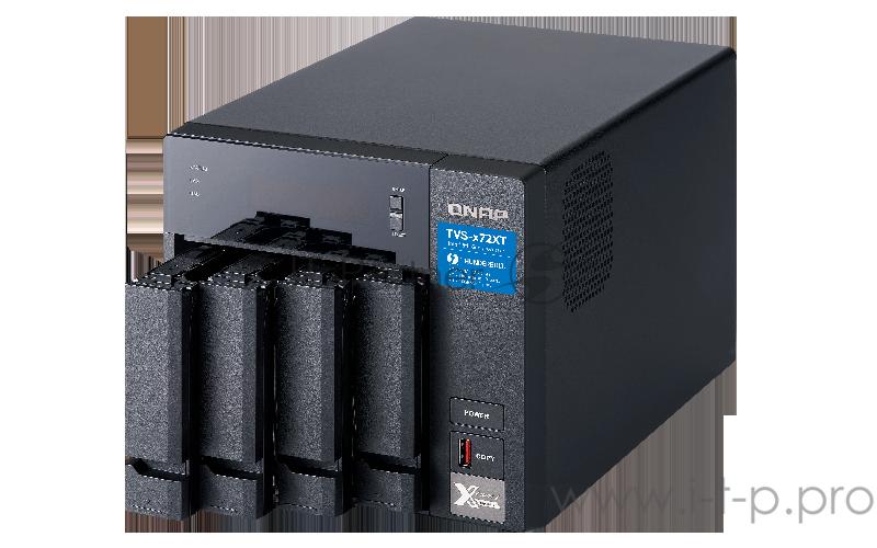 Сетевое хранилище без дисков SMB QNAP TVS-472XT-PT-4G 4-Bay NAS, Intel Pentium Gold G5400T 2-core 3.1 GHz processor, 4GB DDR4 RAM (max 32GB RAM), 4x 2.5/3.5 SATA HDD/SSD + 2x M.2 PCIe SSD slot, 2xGbE LAN, 1 x 10GBase-T, 2 x Thunderbolt 3 port