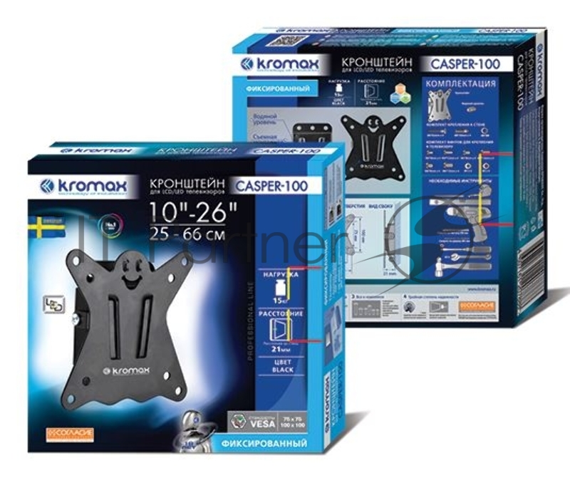 Крепеж Kromax CASPER-100 black, Кр. стал. наст. для TV 10