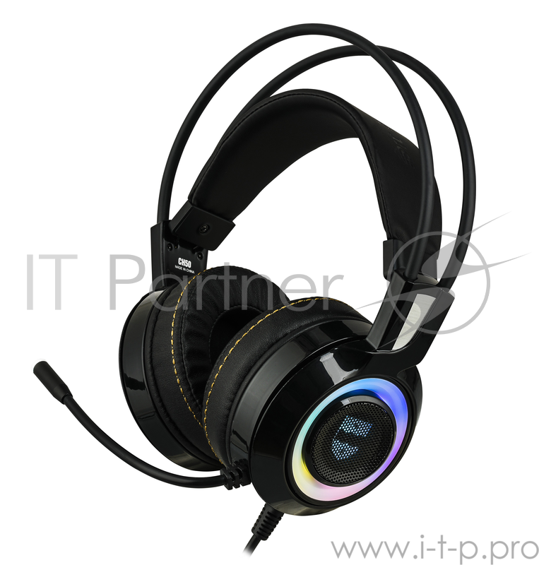 Гарнитура Qumo Jolly Roger GHS 0010, стереогарнитура, RGB подсветка, встроенная звуковая карта, интерфейс USB 7.1, вибрация