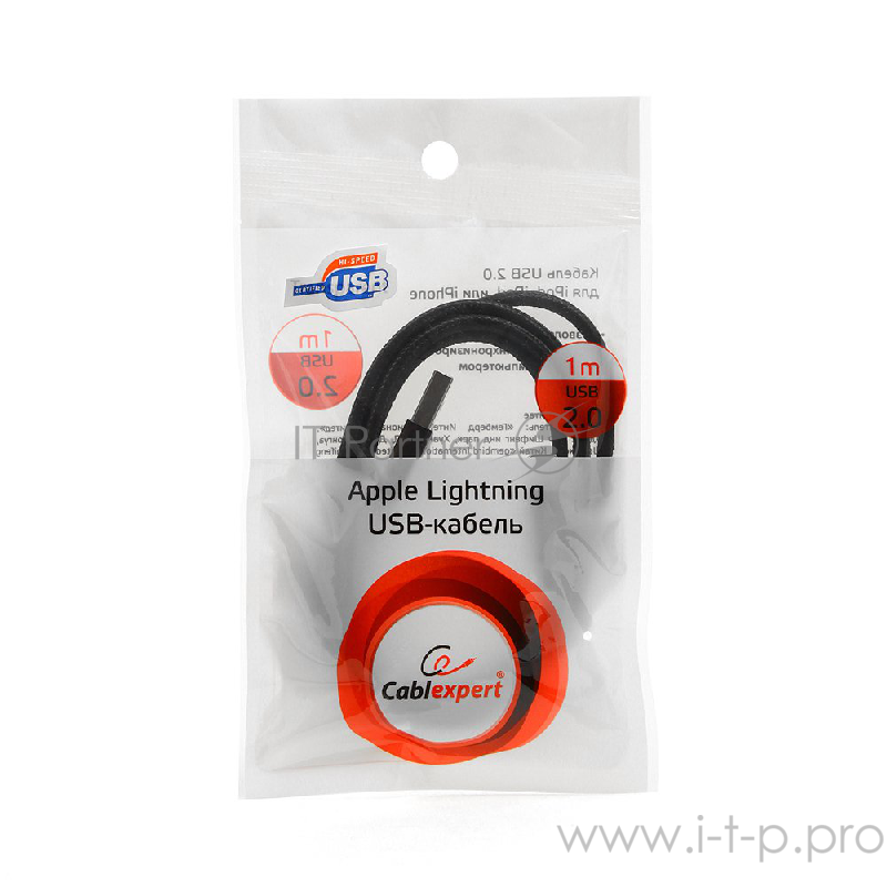 Кабель Gembird Кабель USB 2.0 Cablexpert CC-ApUSB2bk1m, AM/Lightning 8P, 1м, нейлоновая оплетка, алюминиевые разъемы, черный, пакет