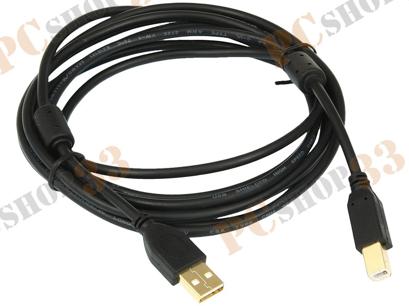 Кабель Konoos KC-USB2-AMBM-3, Кабель USB 2.0 Pro , AM/BM, 3.0м, черный, позол.разъемы, феррит.кольца, коробка