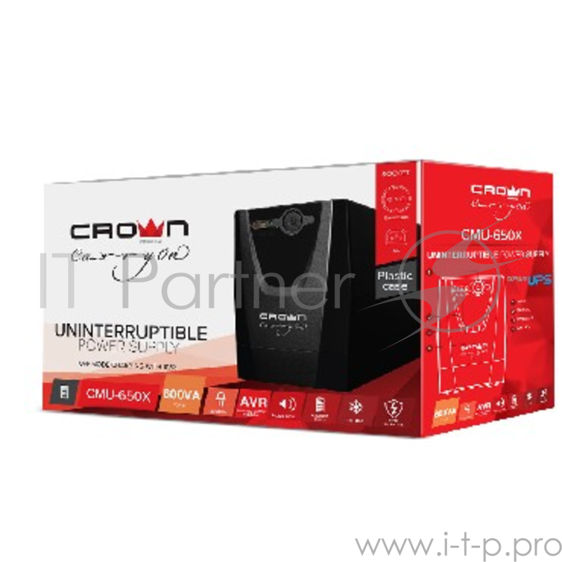 ИБП Crown CMU-650X (600ВА/300 Вт Off-Line 1хEuro+1хIEC-320 резервным питанием и фильтрацией 12V/7AH х 1 пластик)