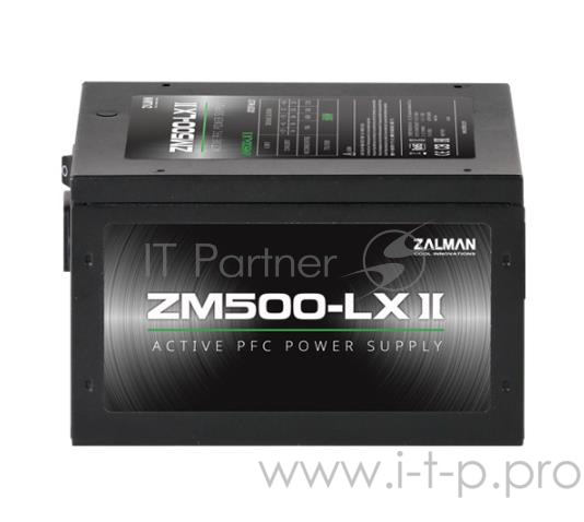 Блок питания Zalman ZM500-LXII <600W, (20+4+4+4) pin, 2x(6+2) pin, 6xSATA, 3xMolex, 12 см, кабель питания, 84%, Active P