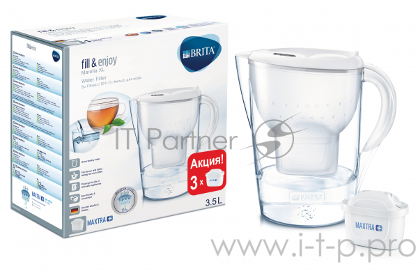 Фильтр-кувшин BRITA MARELLA XL MEMO 3MX+ Белый (3.5) 3 кассеты