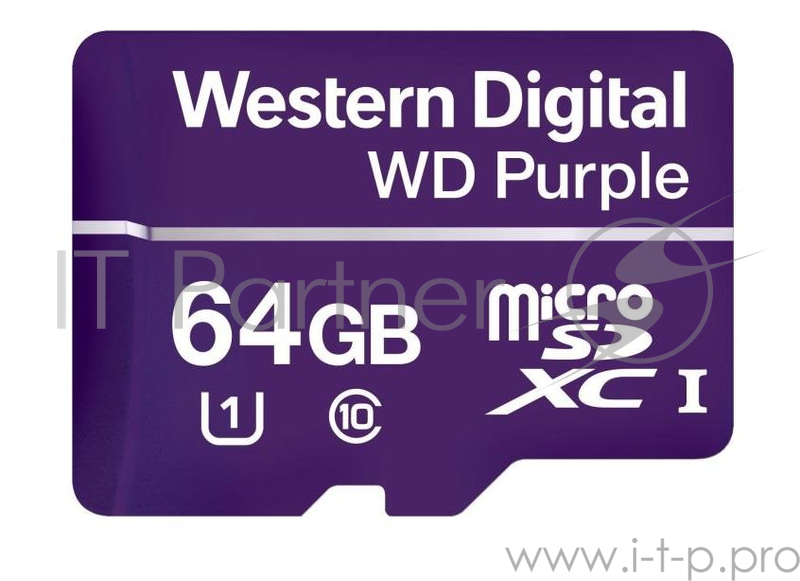 Карта памяти 64ГБ Western Digital Purple WDD064G1P0A microSD XC UHS-I