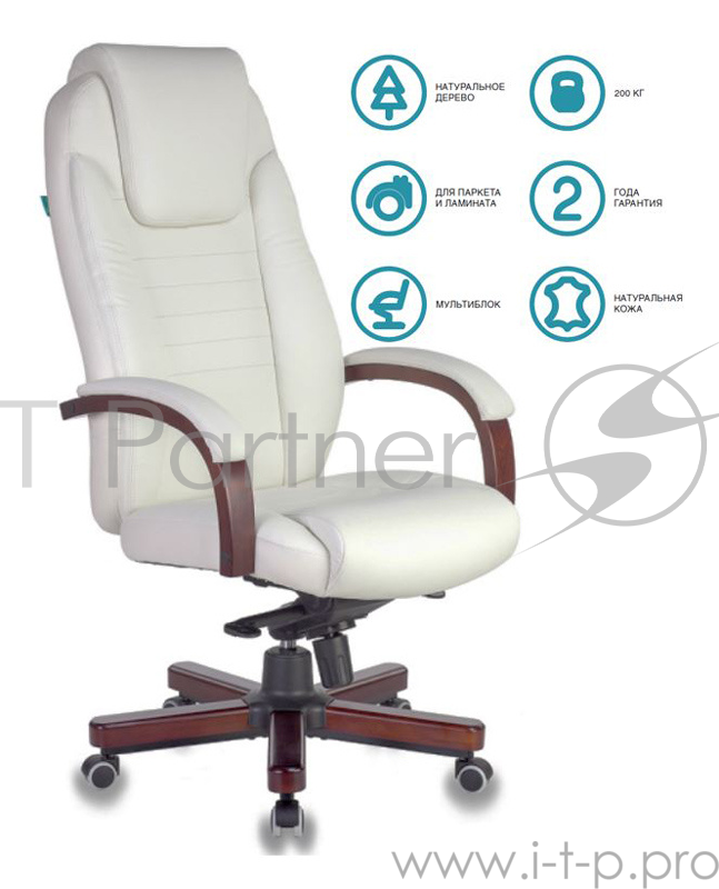 Кресло руководителя Бюрократ T-9923WALNUT/IVORY слоновая кость кожа крестовина дерево