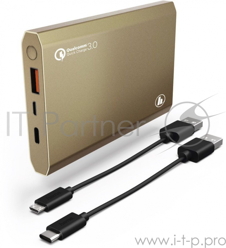Мобильный аккумулятор Hama PA12 Li-Pol 12000mAh 3A золотистый 2xUSB