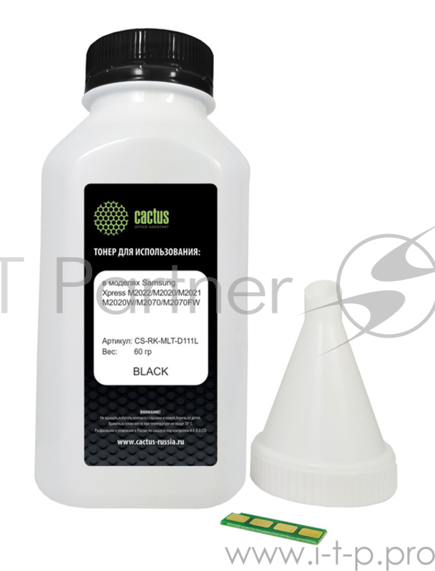 Тонер Cactus CS-RK-MLT-D111L черный туба 60гр. с чипом для принтера Samsung Xpress M2022/M2020/M2021/M2020W/M2070