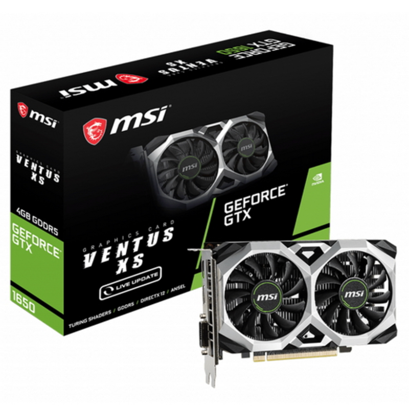 Видеокарта MSI PCI-E GTX 1650 VENTUS XS 4G nVidia GeForce GTX 1650 4096Mb 128bit GDDR5 1485/8000 DVIx1/HDMIx1/DPx1/HDCP Ret