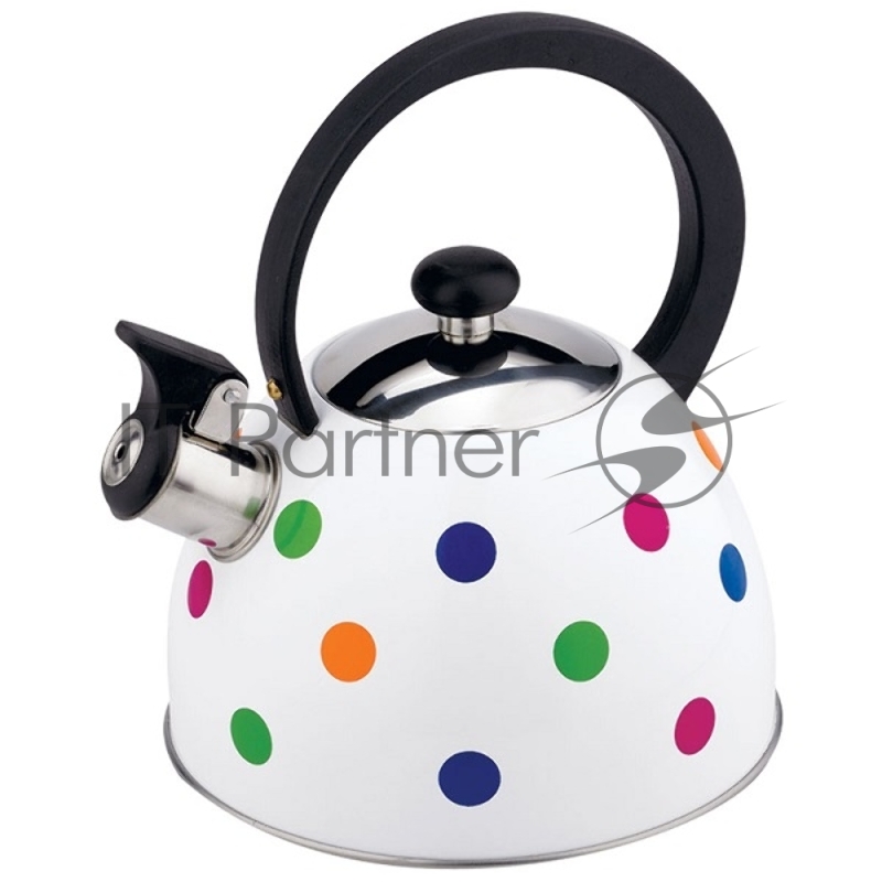 Чайник из нерж. стали MAL-0403, 2,2 литра, окрашенный в горошек, со свистком, капсулированное дно