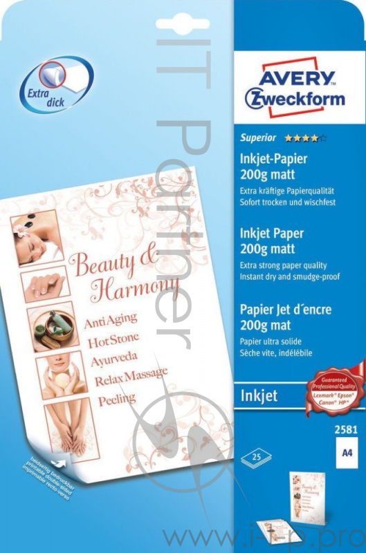 Бумага Avery Zweckform 2581 A4/200г/м2/25л./белый матовое/матовое для струйной печати