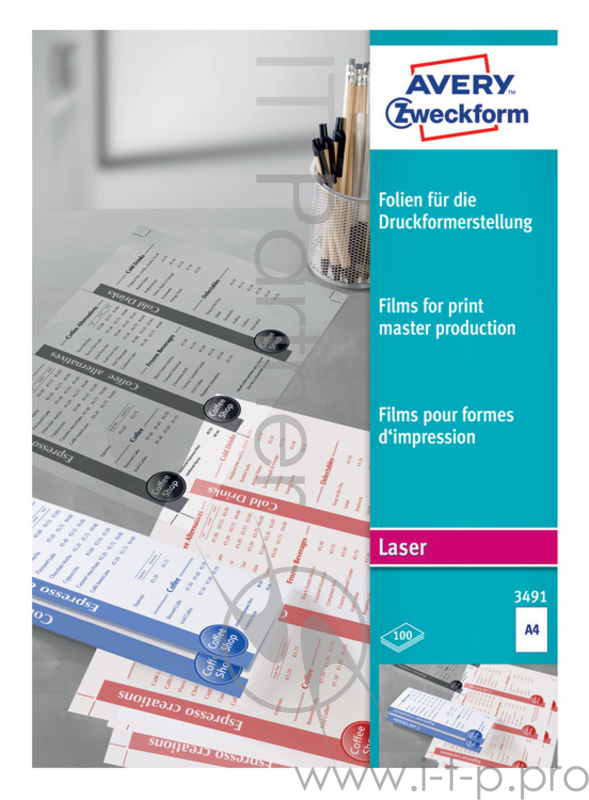 Пленка Avery Zweckform 3491 A4/100л./прозрачный для лазерной печати