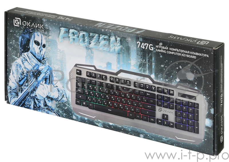 Клавиатура Oklick 747G серый/черный USB Multimedia for gamer LED