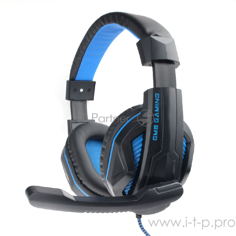 Гарнитура игровая Gembird MHS-G215, код Printbar, черный/синий, регулировка громкости, кабель 2м